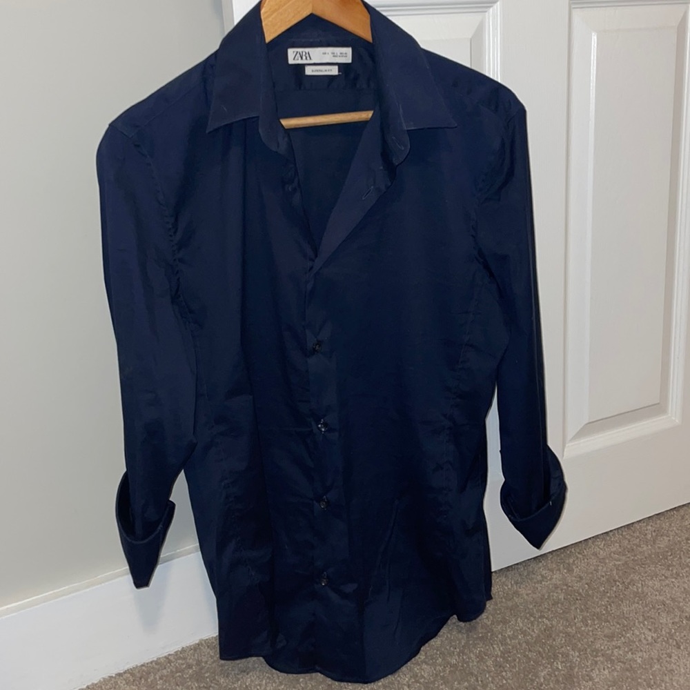 Zara super slim fit blue button down shirt